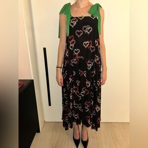 Sandro Black Dress with Red and White Heart Print